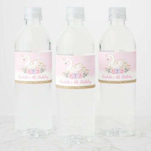 Chic Swan Princess Girls Birthday Party Favors Water Bottle Label