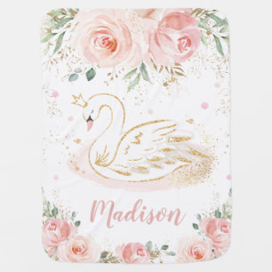 Chic Swan Princess Pastel Blush Floral Gold Baby B Baby Blanket