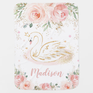 Chic Swan Princess Pastel Blush Floral Gold Baby B Blanket