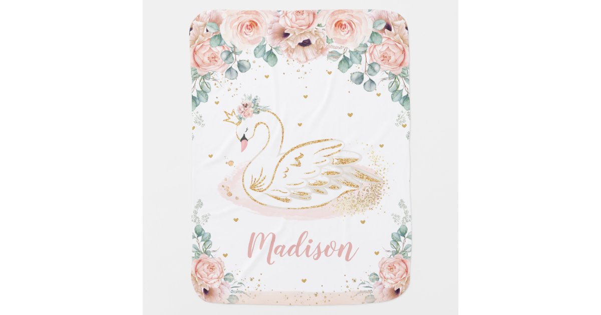Chic Swan Princess Pastel Blush Floral Gold Baby Blanket | Zazzle