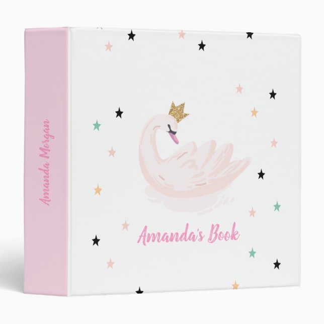 Chic Swan, Stars, Princess  3 Ring Binder (Front/Spine)