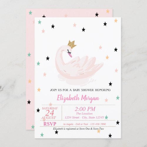 Chic Swan Stars Princess  Baby Shower  Invitation