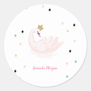 Chic Swan, Stars, Princess   Classic Round Sticker