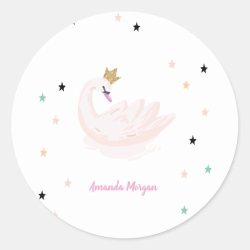 Chic Swan Stars Princess   Classic Round Sticker