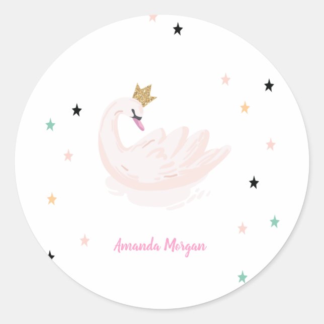 Chic Swan, Stars, Princess   Classic Round Sticker (Front)