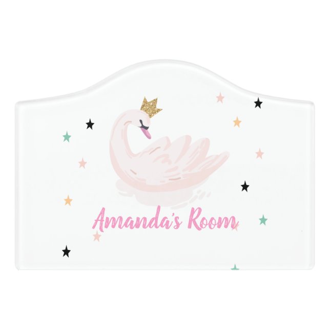 Chic Swan, Stars, Princess   Door Sign (Small Crest Front)