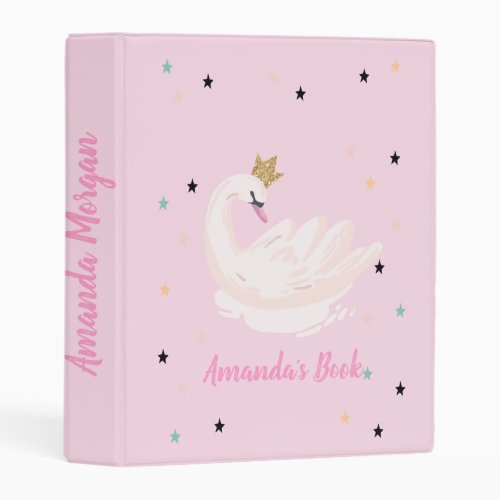 Chic Swan Stars Princess Pink Mini Binder