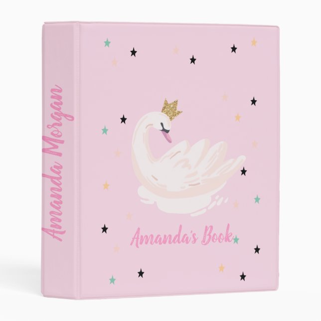 Chic Swan, Stars, Princess Pink Mini Binder (Front/Spine)
