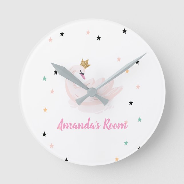 Chic Swan, Stars, Princess   Round Clock (Front)