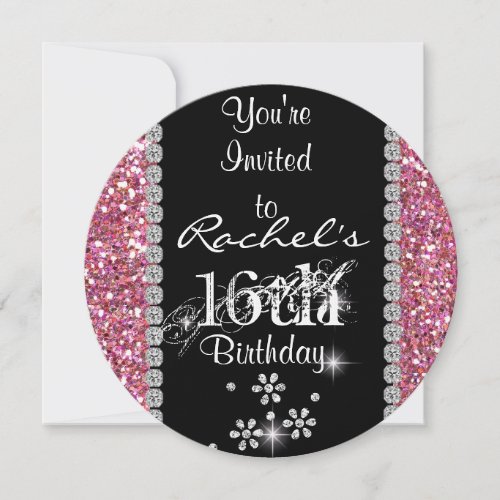 CHIC SWEET 16 Birthday Party  ROUND Invitation