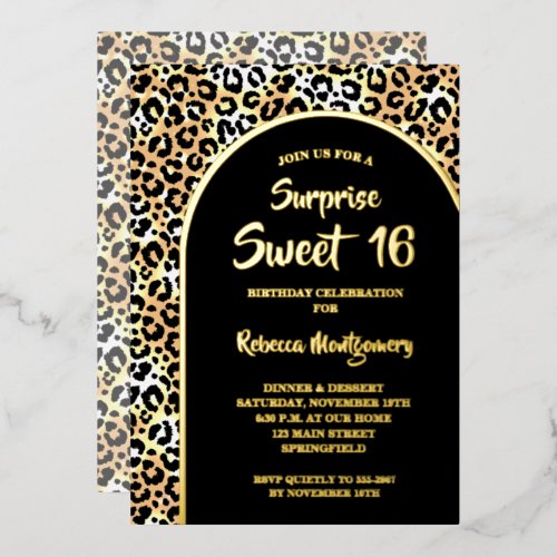 Chic Sweet 16 Leopard Print Birthday Gold Foil Invitation