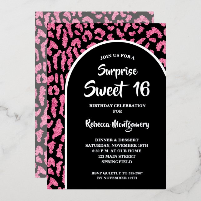 Chic Sweet 16 Leopard Print Birthday Gold Foil Invitation (Front/Back)