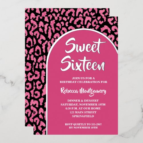 Chic Sweet 16 Leopard Print Birthday Silver Foil Invitation