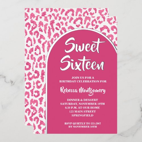 Chic Sweet 16 Leopard Print Birthday Silver Foil Invitation