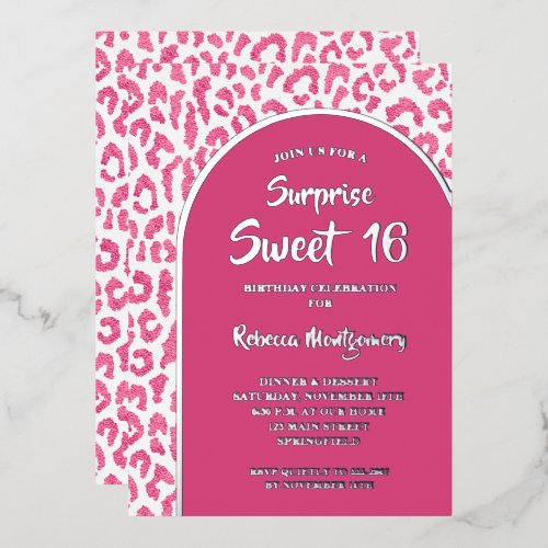 Chic Sweet 16 Leopard Print Birthday Silver Foil Invitation
