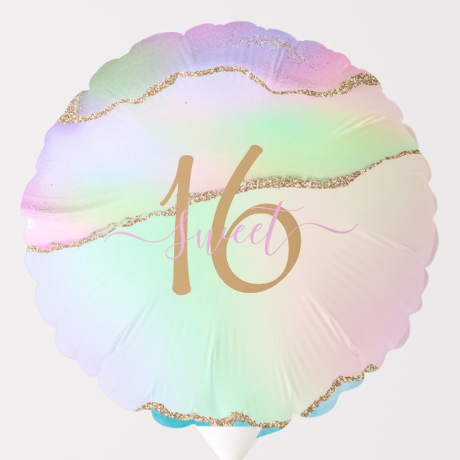 Chic Sweet 16 Pastel Gold Agate Custom Name Balloon (Front)
