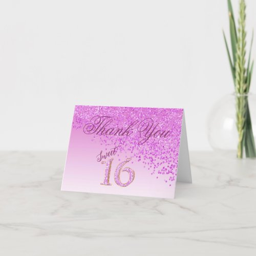 Chic Sweet 16 Pink Glitter Thank You