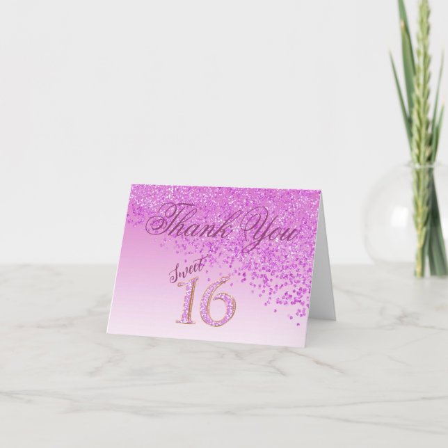 Chic Sweet 16 Pink Glitter Thank You (Front)