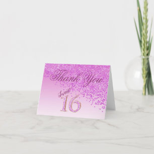 Chic Sweet 16 Pink Glitter Thank You Card