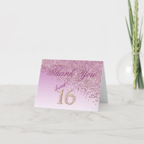 Chic Sweet 16 Rose Gold Glitter Thank You