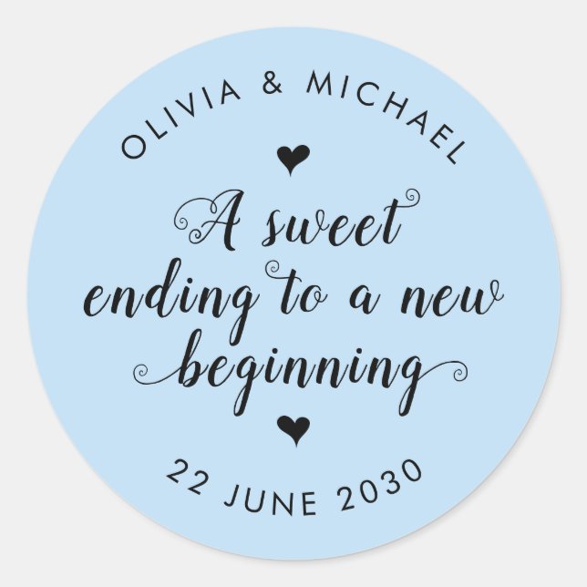 Chic Sweet Ending New Beginning Wedding Dusty Blue Classic Round Sticker (Front)