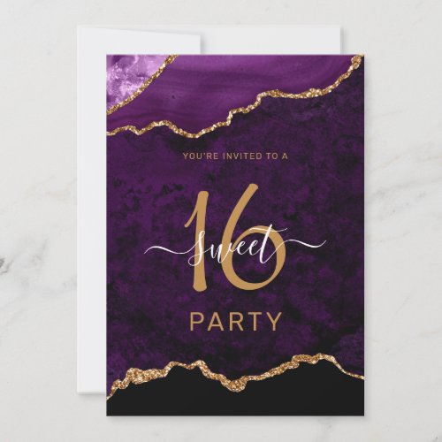 Chic Sweet Sixteen Purple Gold Agate Party Invitation