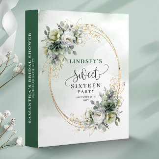 Chic Sweet Sixteen Watercolor Greenery Gold Album 3 Ring Binder
