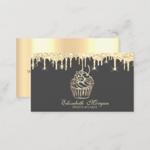 Chic Sweets Cupcake Faux Gold Drips Bakery Business Card