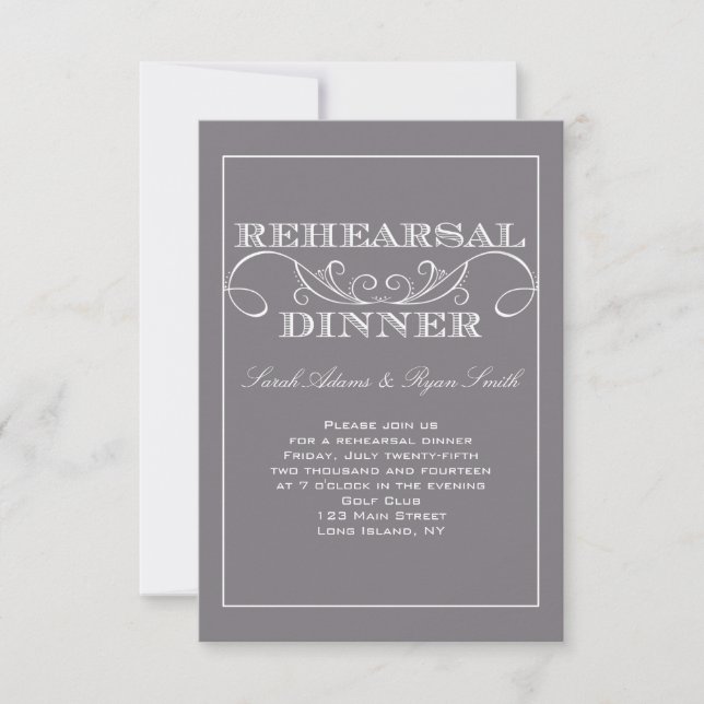 Chic Swirl Gray Rehearsal Dinner Invitation (Front)