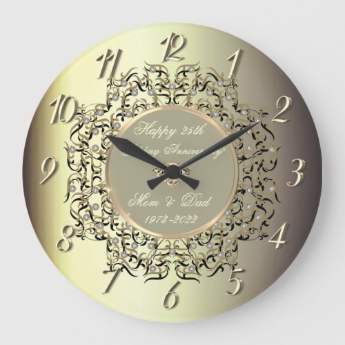 Chic Swirls Champagne 50 Wedding Anniversary   Large Clock