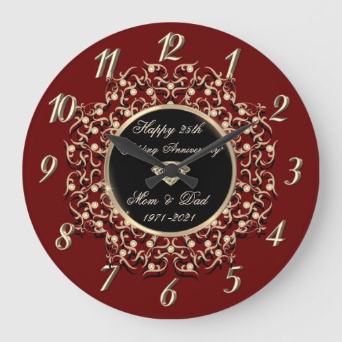 Chic Swirls Red 50 Wedding Anniversary Large Clock