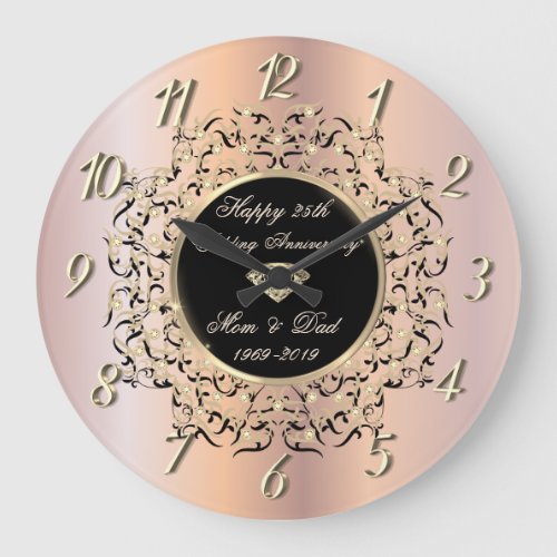 Chic Swirls Rose Gold 50 Wedding Anniversary Large Clock