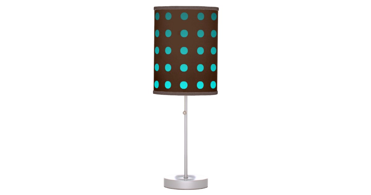 Chic Table Lamp with Turquoise Dots on Brown Shade | Zazzle