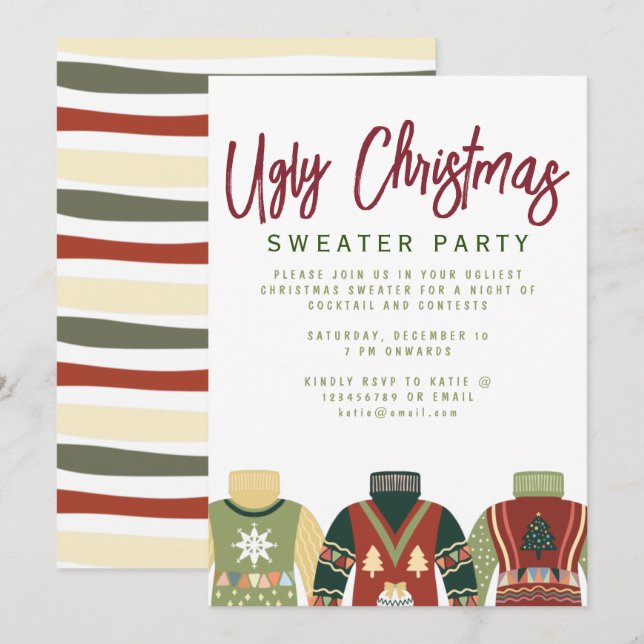 Chic Tacky Ugly Christmas Sweater Party Invitation (Front/Back)