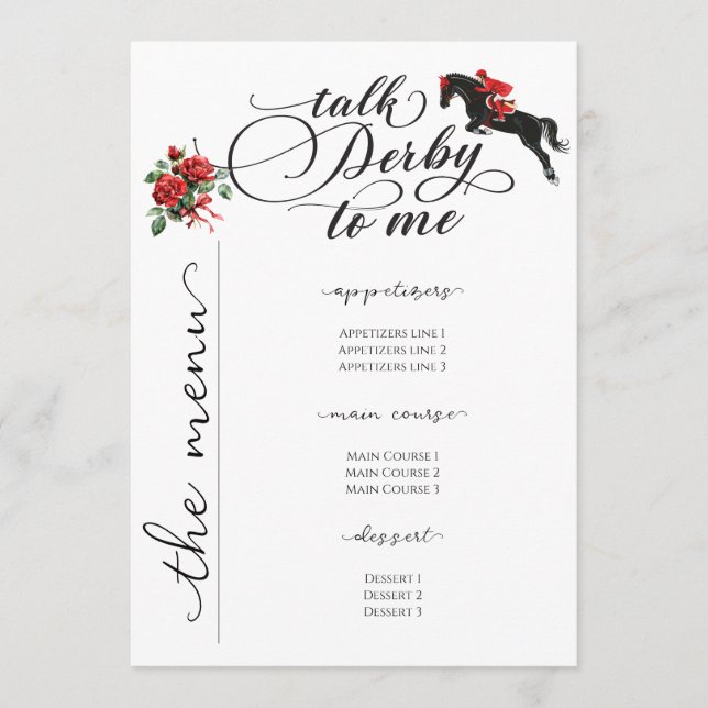 Chic Talk Derby To Me Race Horse Party Equestrian Menu (Front)
