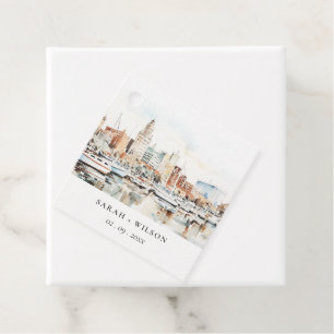Chic Tampa Florida Skyline Watercolor Wedding Favor Tags