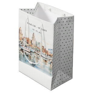 Chic Tampa Florida Skyline Watercolor Wedding Medium Gift Bag