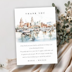 Chic Tampa Florida Skyline Watercolor Wedding Thank You Card