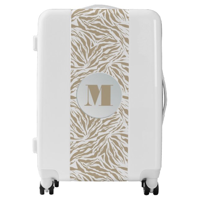Chic Tan Animal Print Monogrammed Luggage (Front)