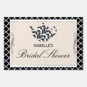 Chic Tan & Black Teapot Bridal Shower Party Sign