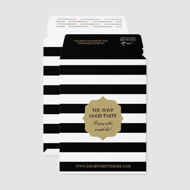 Chic Tan Black White Stripes Small Business Sample Envelope Mailers (Front & Back)