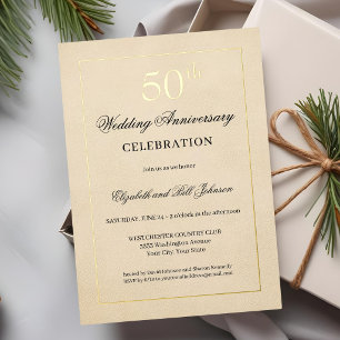 Chic Tan Gold Foil 50th Wedding Anniversary Holiday Card