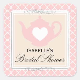 Chic Tan & Pink Teapot Bridal Shower Tea Sticker