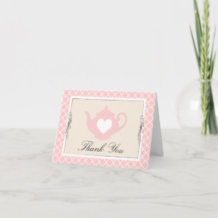 Chic Tan & Pink Teapot Trellis Thank You Card