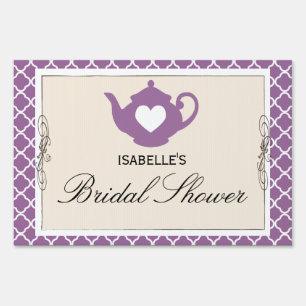 Chic Tan & Purple Teapot Bridal Shower Party Sign