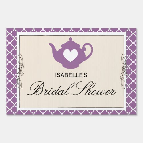 Chic Tan  Purple Teapot Bridal Shower Party Sign