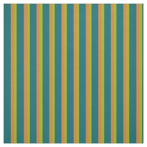 Chic Tan, Teal and Green Striped Pattern Fabric