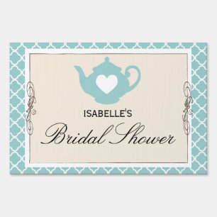 Chic Tan & Teal Teapot Bridal Shower Tea Party Sign