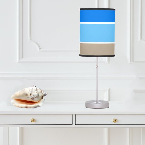 Chic Tan White and Blue Stripes Beach House Table Lamp