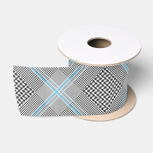 Chic Tartan Blue Gray Black Pattern Satin Ribbon